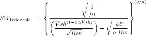 The mathematical formula of the Indonesia Poupon-Leveaux water saturation equation