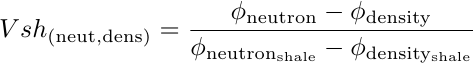 Equation to estimate VSHALE from Neutron Porosity minus Density Porosity log curves difference