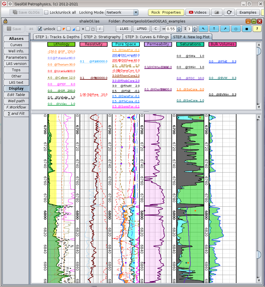 A LAS file automatically plotted by GeolOil 2021 edition