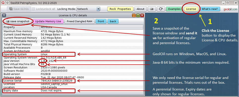 GeolOil License serial window and activation