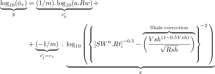 Modified Pickett plot equation for shale content using logarithmic-10 scale