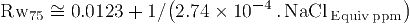 Equation to convert equivalent NaCl water salinity to formation water resistivity at a temperature of 75 fahrenheit