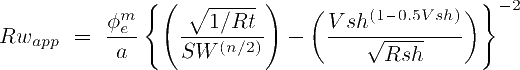 Apparent water formation resistivity corrected for Vshale by the Indonesia Equation