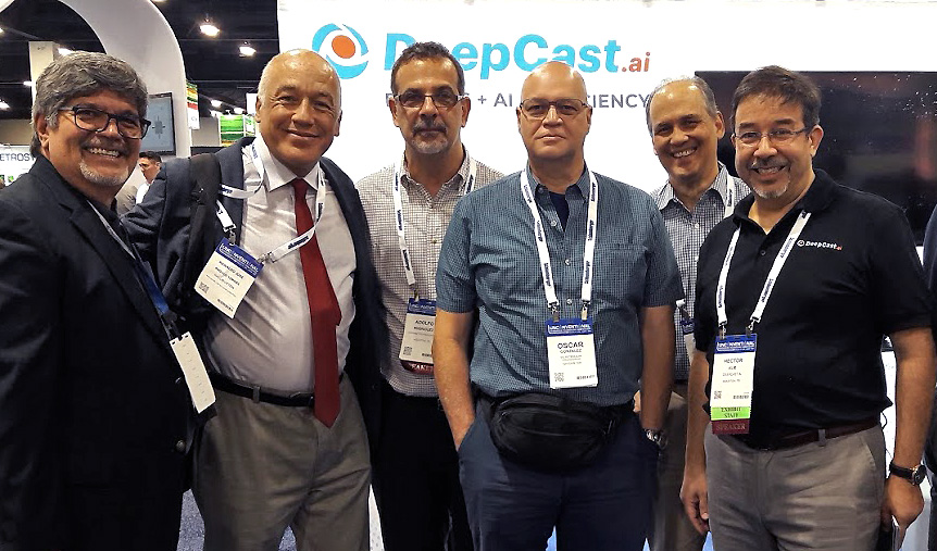 URTeC 2019 conference meeting with colleagues Jose Guzman, Reinaldo Angulo (Halliburton), Adolfo Rodriguez (OpenSim), Oscar Gonzalez (GeolOil), Reinaldo Michelena (iReservoir), and Hector Klie (DeepCast)