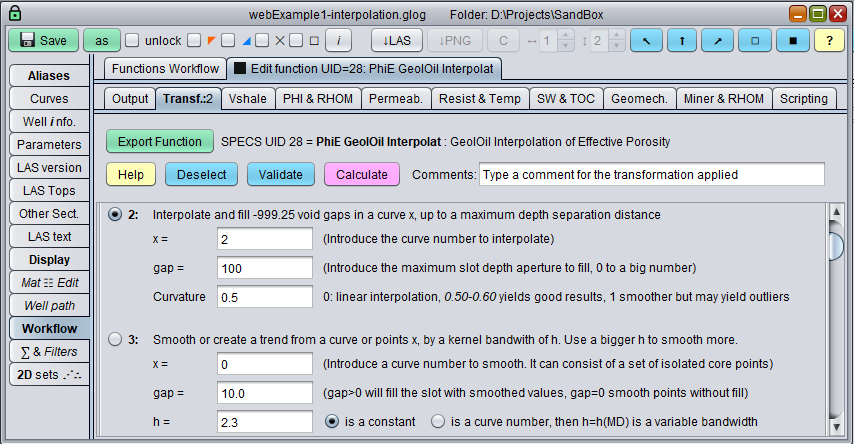 GeolOil GUI interpolation window