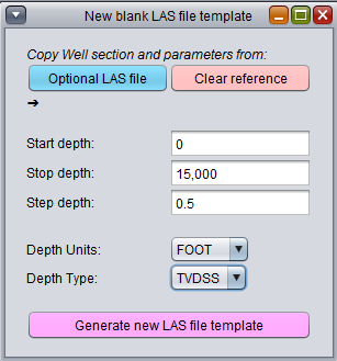 GeolOil panel to build new LAS file on a TVDSS space