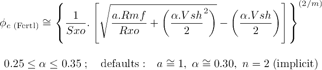 Equation to estimate effective porosity with Vshale correction through the Fertl formula