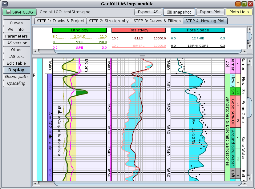 GeolOil plot a LAS log file.