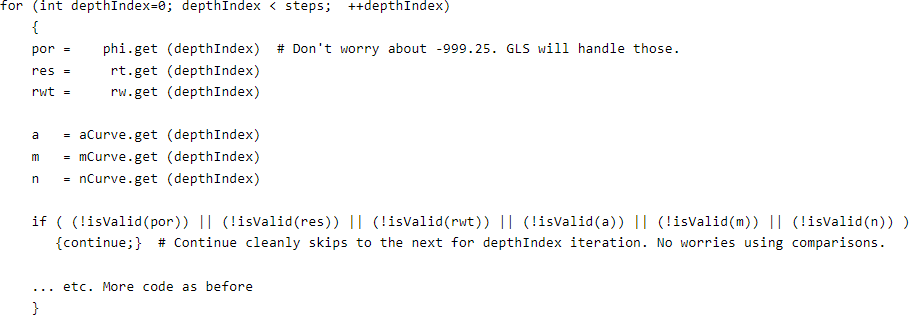 GLS GeolOil script to skip -999.25 null missed values