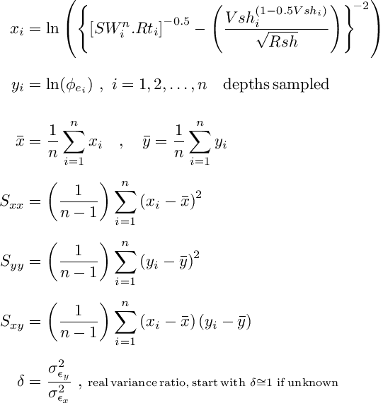 Terms in the Pickett plot equation solution for shaly sands