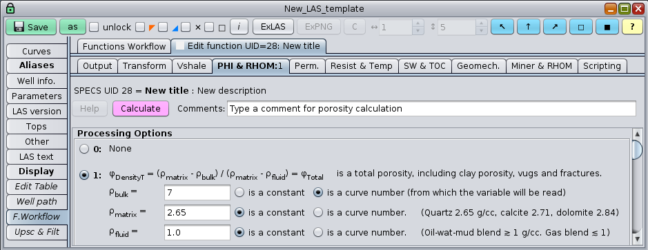 GeolOil software panel to calculate total porosity